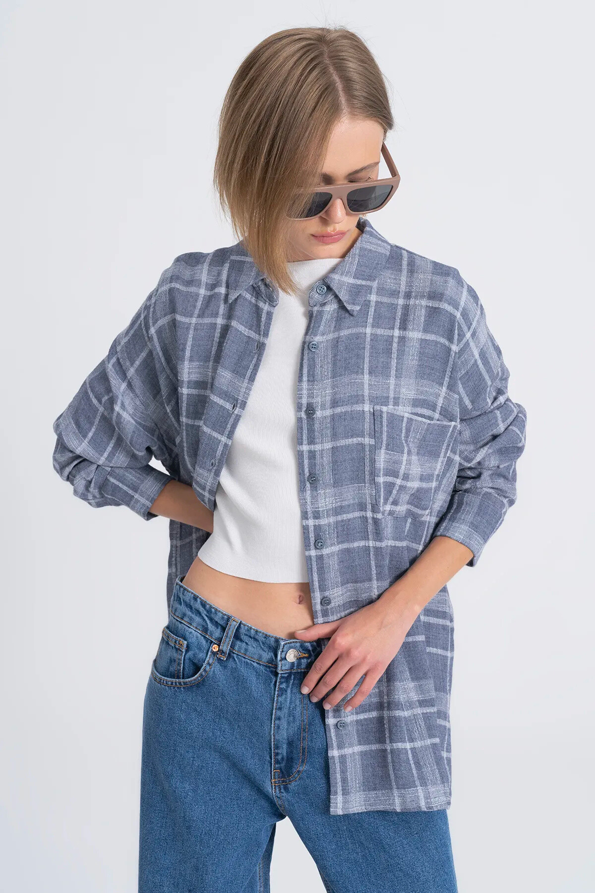 Grossista BSL - Camicia oversize in misto lana a quadri - BSL