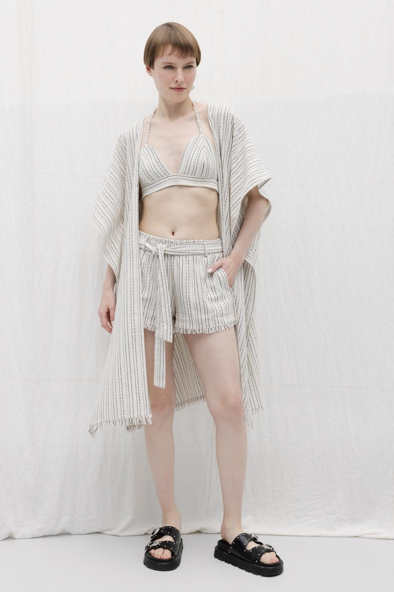 Wholesaler BSL - Set: Oversize Linen Pom-Pom Kimono and Linen Pom-Pom Mini Shorts - BSL