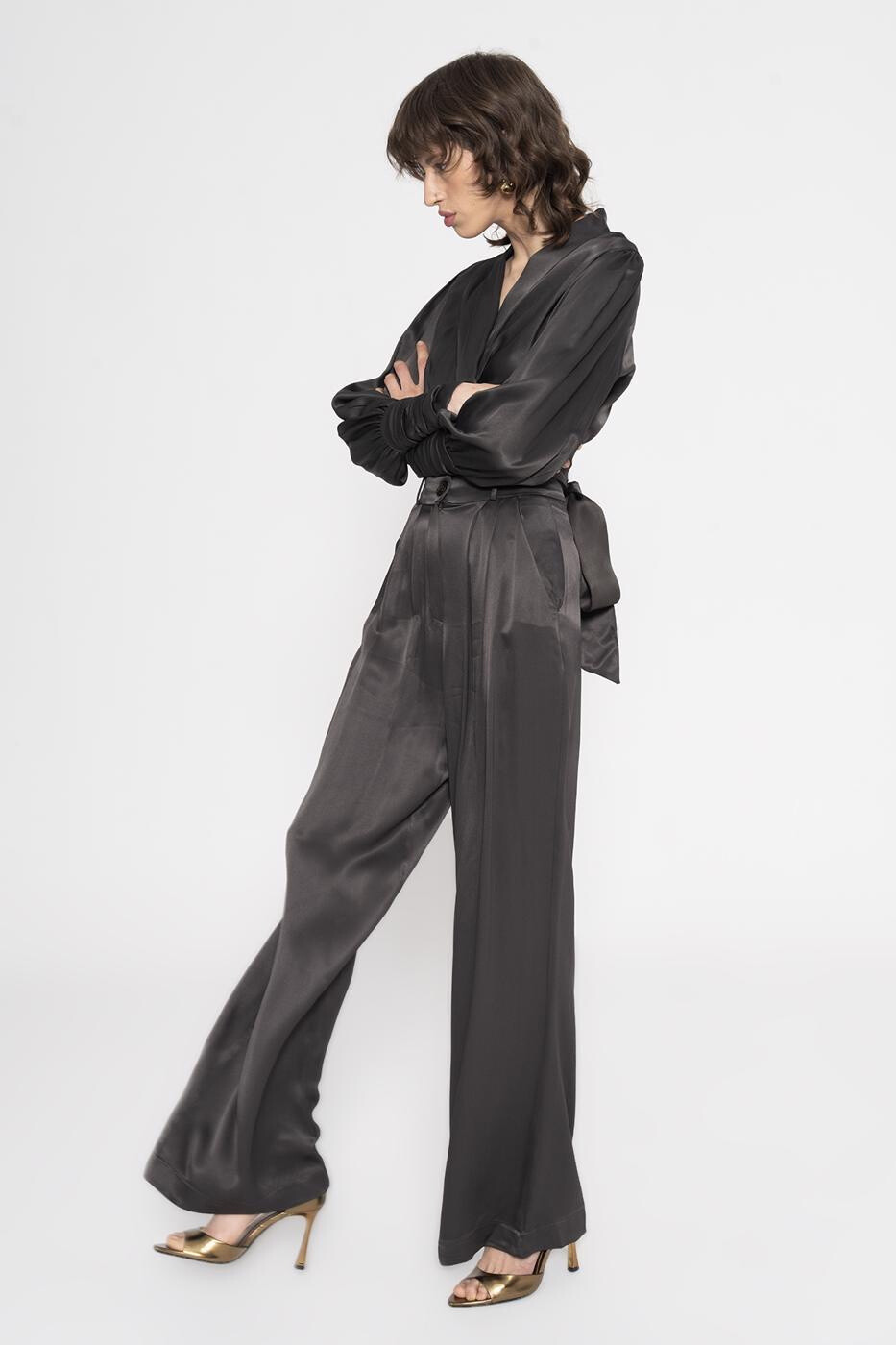 Grossiste BSL - Ensemble Blouse Satinée et Pantalon Plissé Taille Haute - BSL