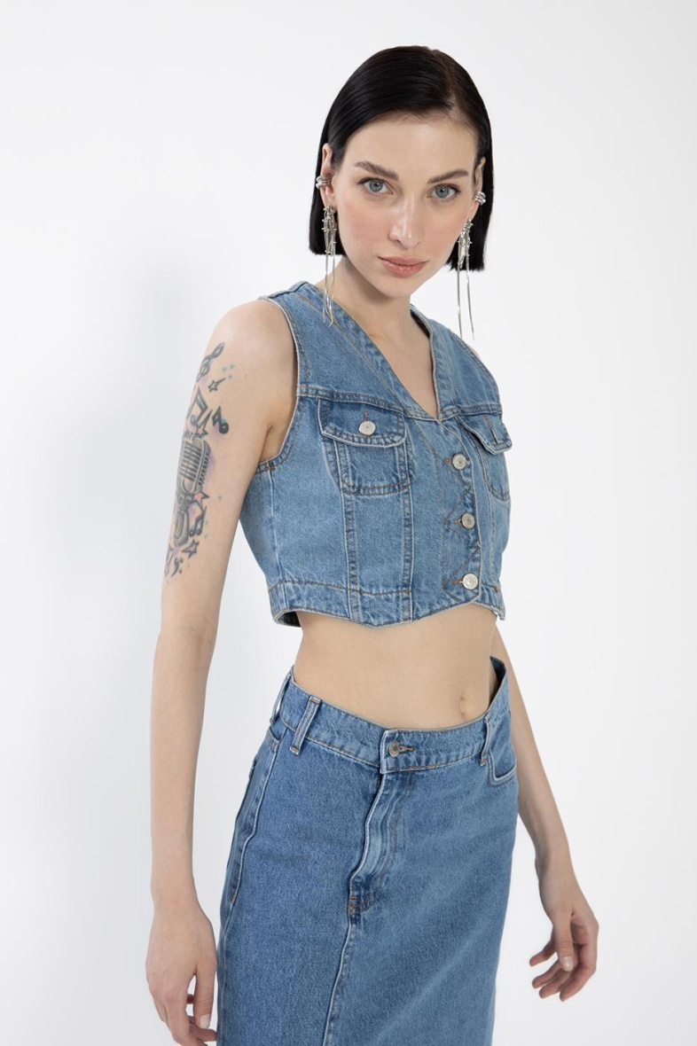 Wholesaler BSL - Crop Fit Denim Vest - BSL