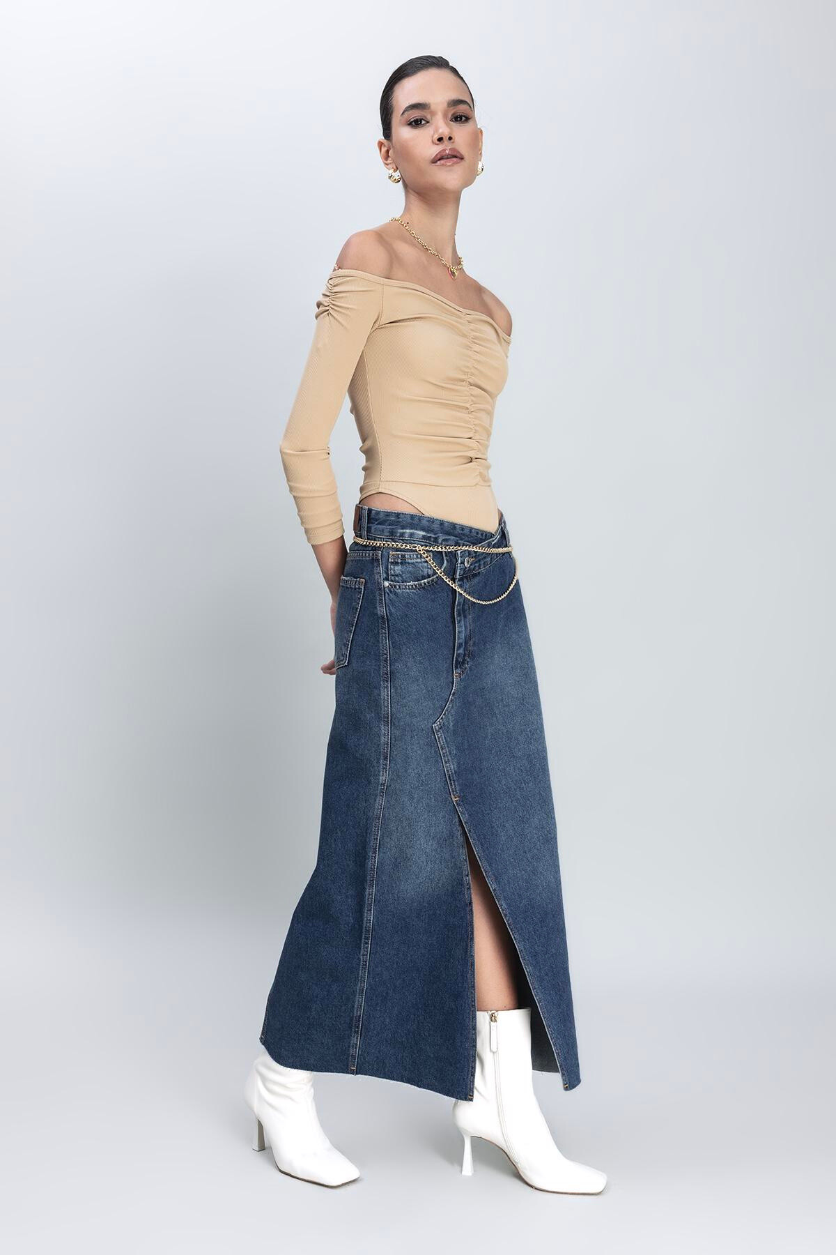 Wholesaler BSL - Asymmetric Belted Denim Skirt - BSL