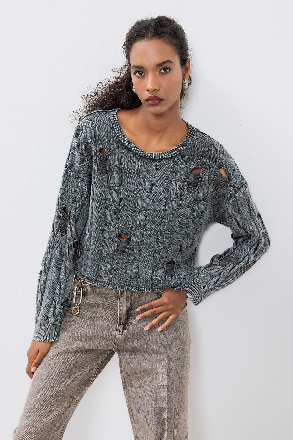 Wholesaler BSL - 100% Cotton Openwork Patterned Sweater - BSL