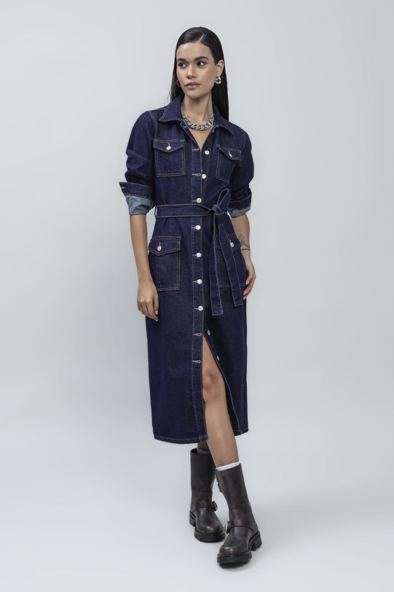 Wholesaler BSL - Pocket Denim Midi Dress - BSL