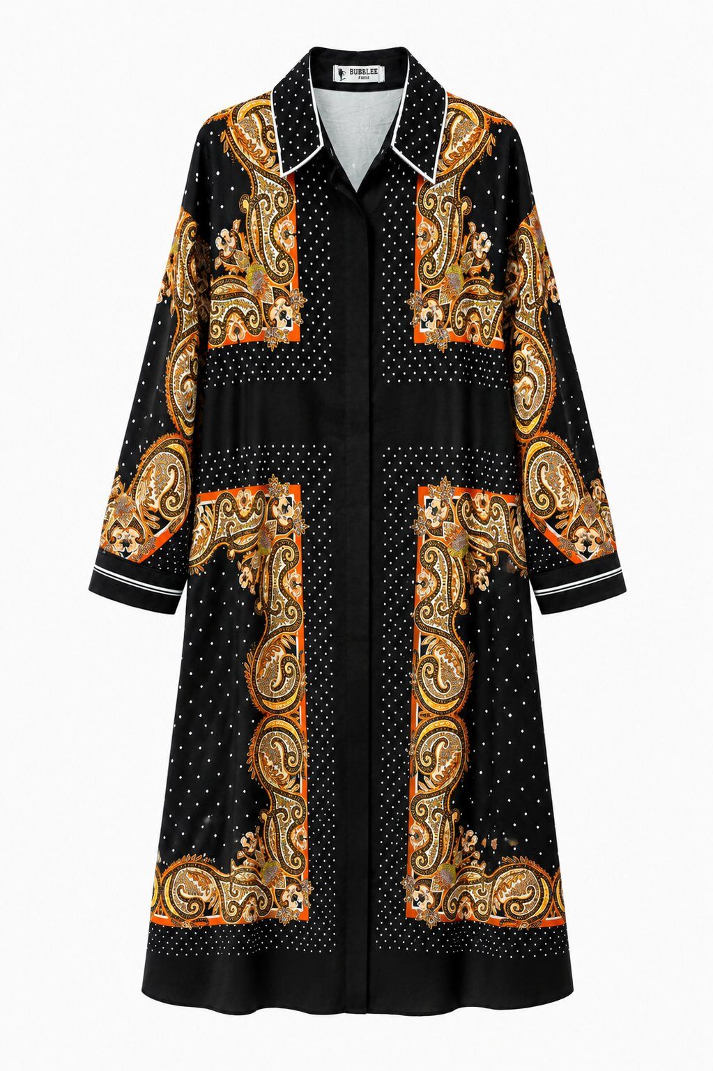 Großhändler Bubblee - Damen-Langhemdkleid in großen Größen mit schickem Paisley-Punktmuster (11388)