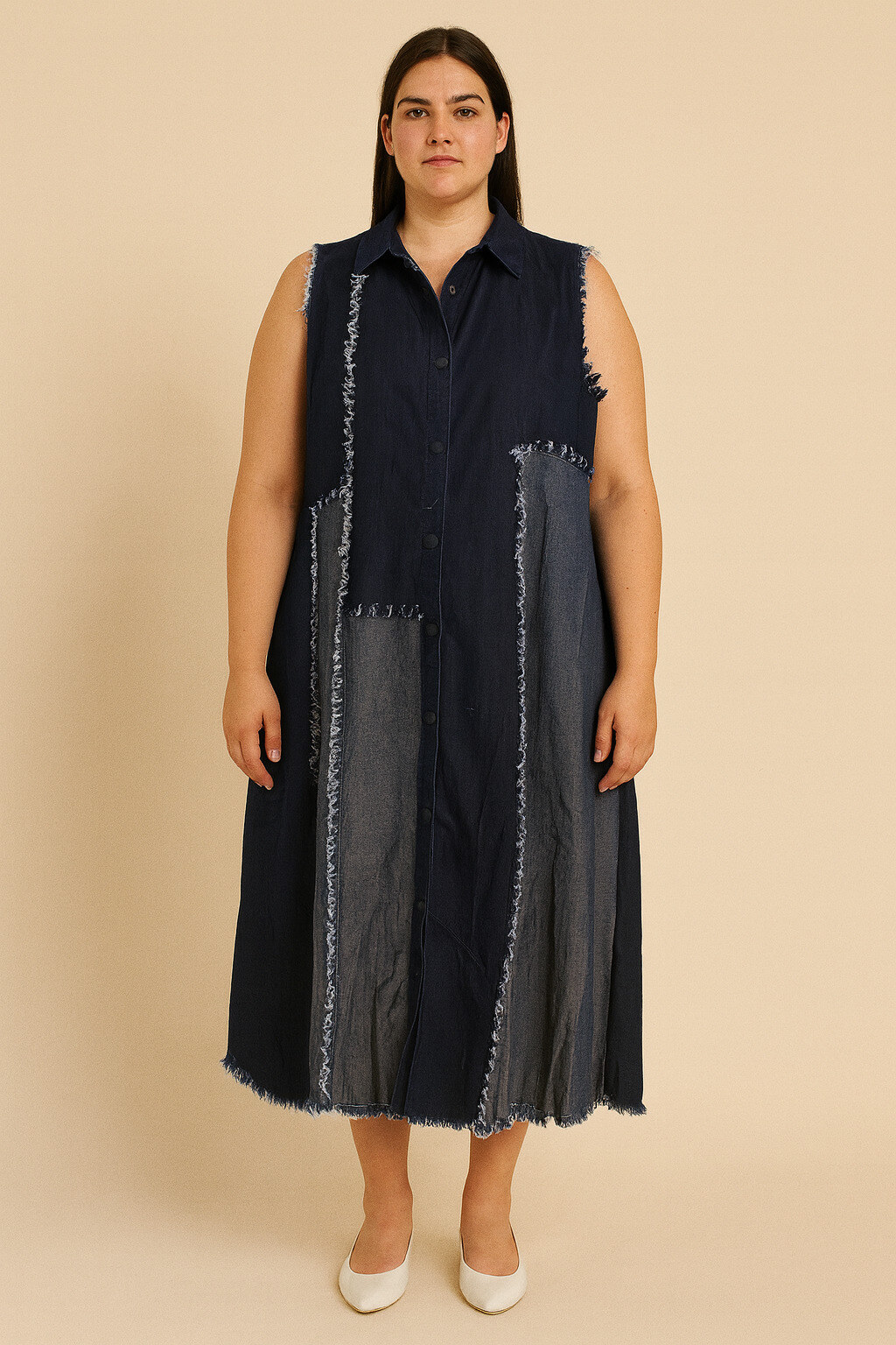 Robe sans manche, double ton.