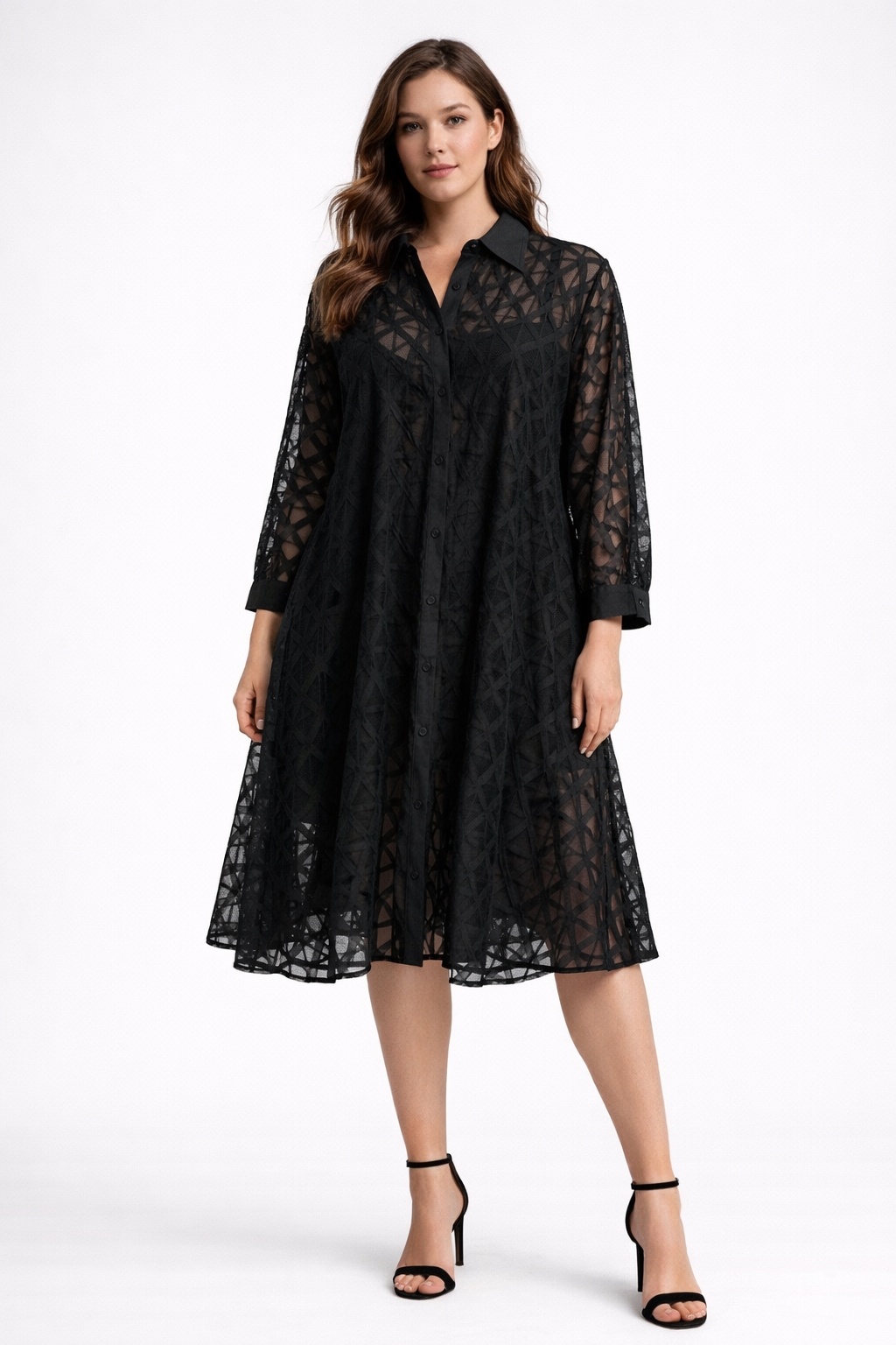 Wholesaler Bubblee - Women's Elegant Long Sleeve Summer Tunic Dress with Sheer Lace