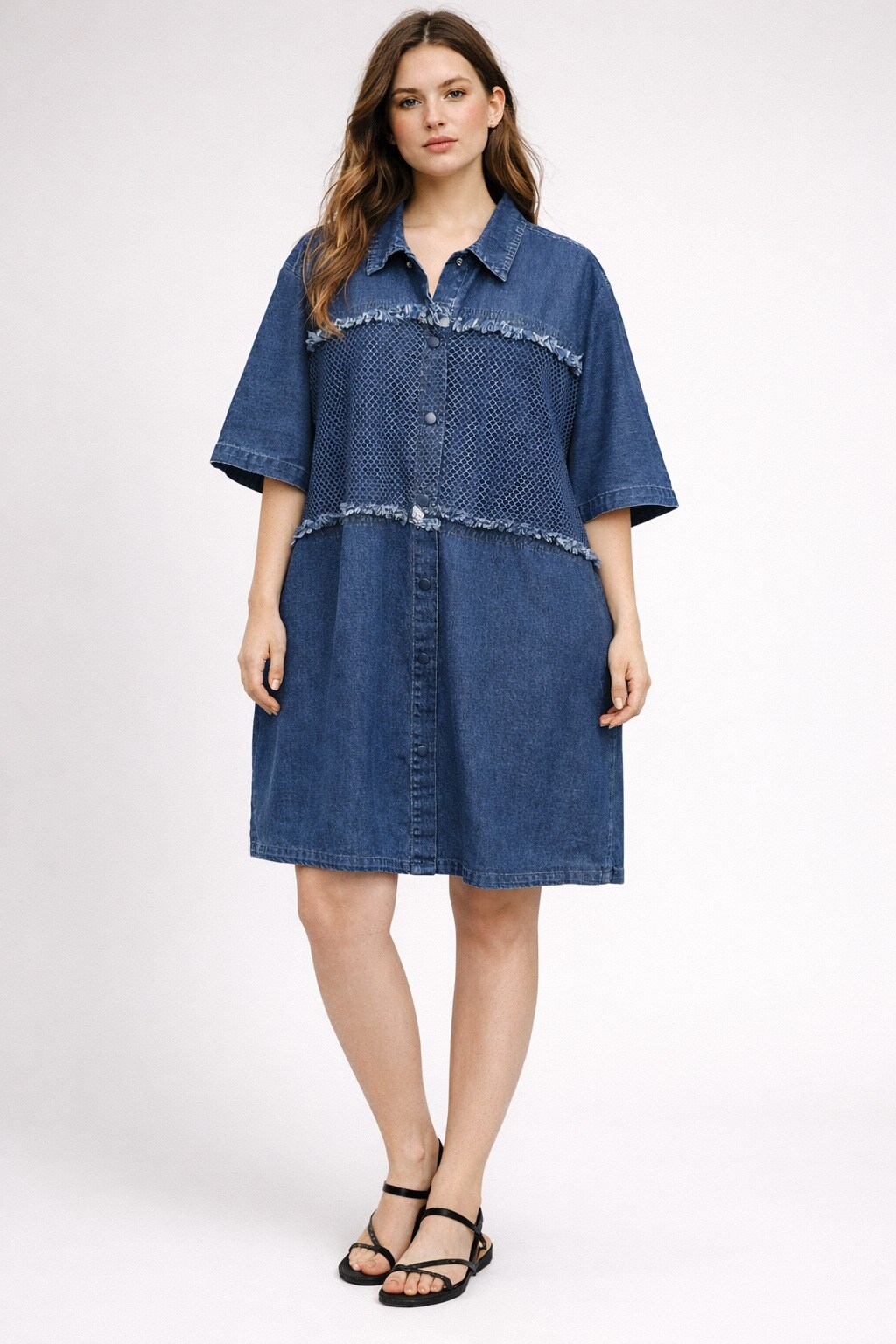 Wholesaler Bubblee - Women's oversized jacket with mesh patchwork, short sleeves, modern casual