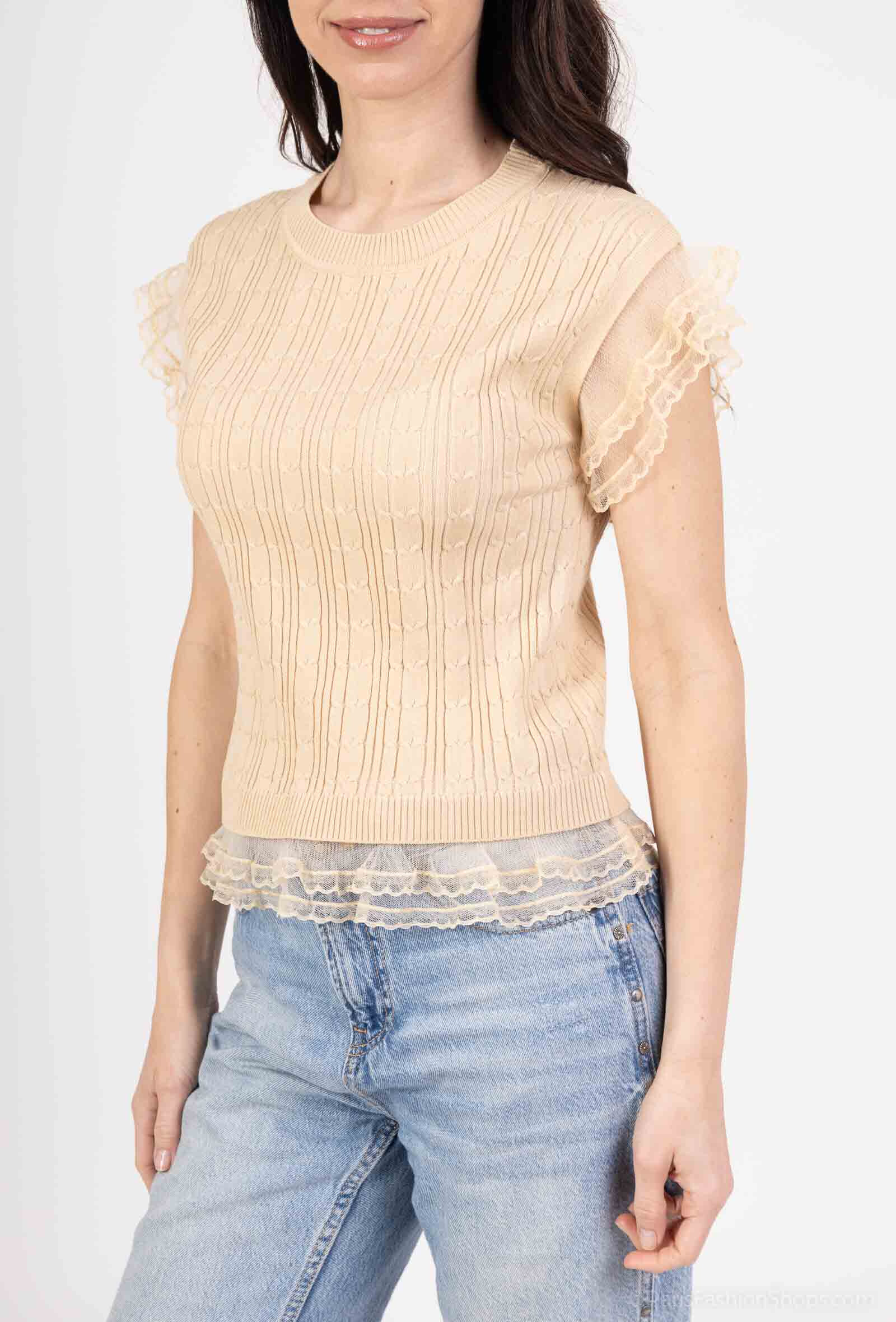 Grossista But'flies F & 2 - Maglione beige senza maniche con pizzo