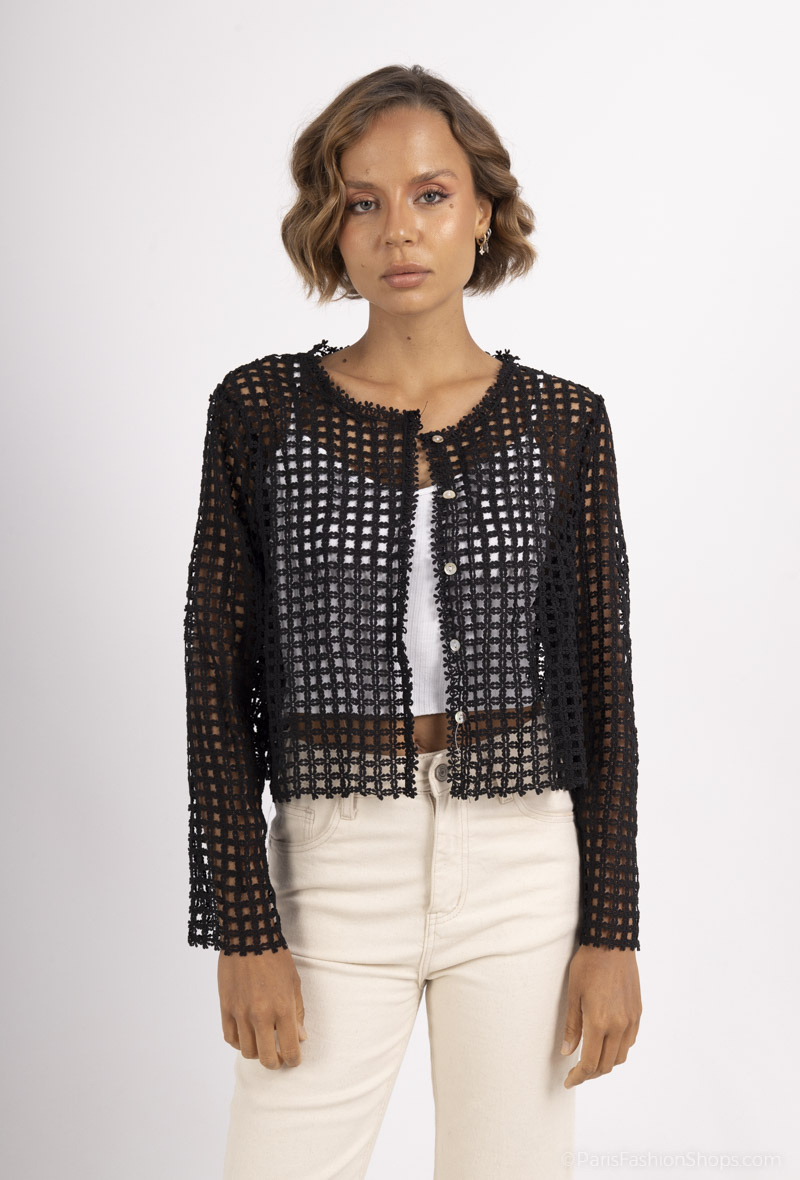 Wholesaler But'flies F & 2 - Transparent black blouse