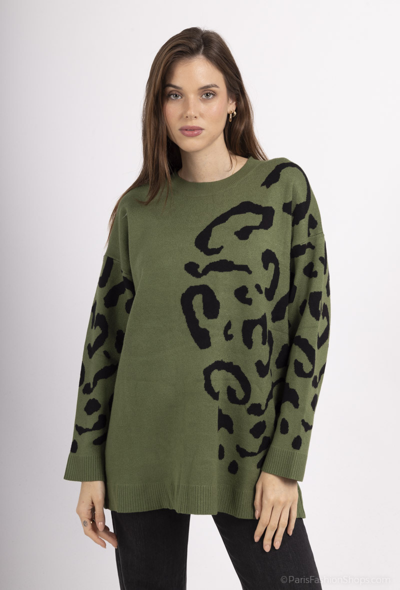 Wholesaler But'flies F & 2 - Green sweater with black patterns