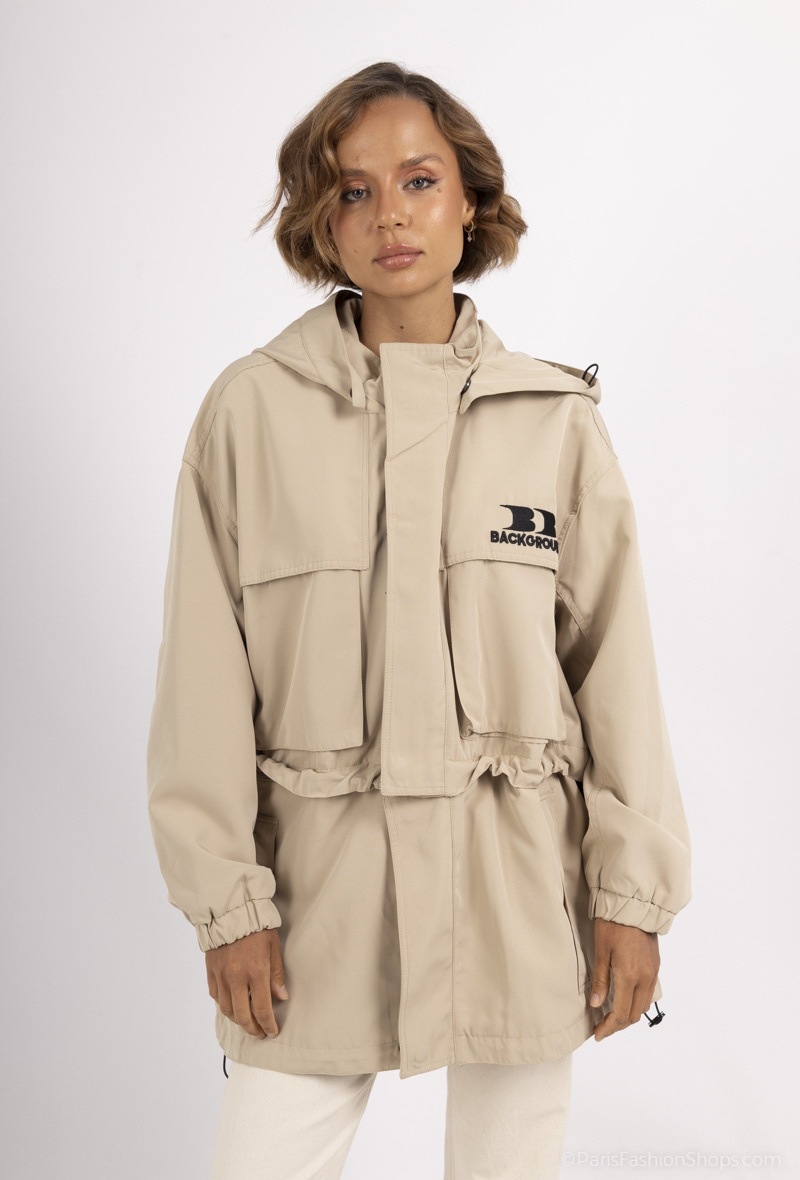 Wholesaler But'flies F & 2 - Long beige hooded jacket