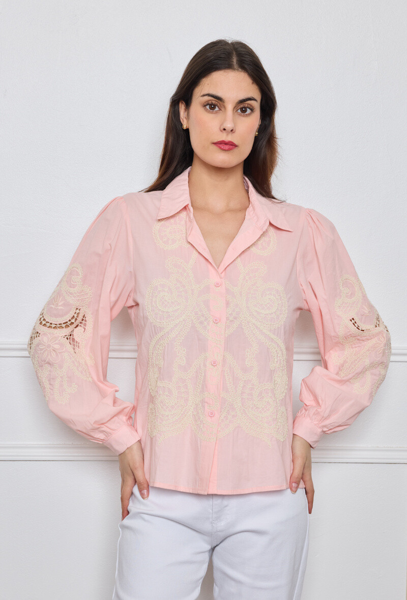 Wholesaler By Clara - Blouse Brodée à Dentelle – Élégance Rétro Douce