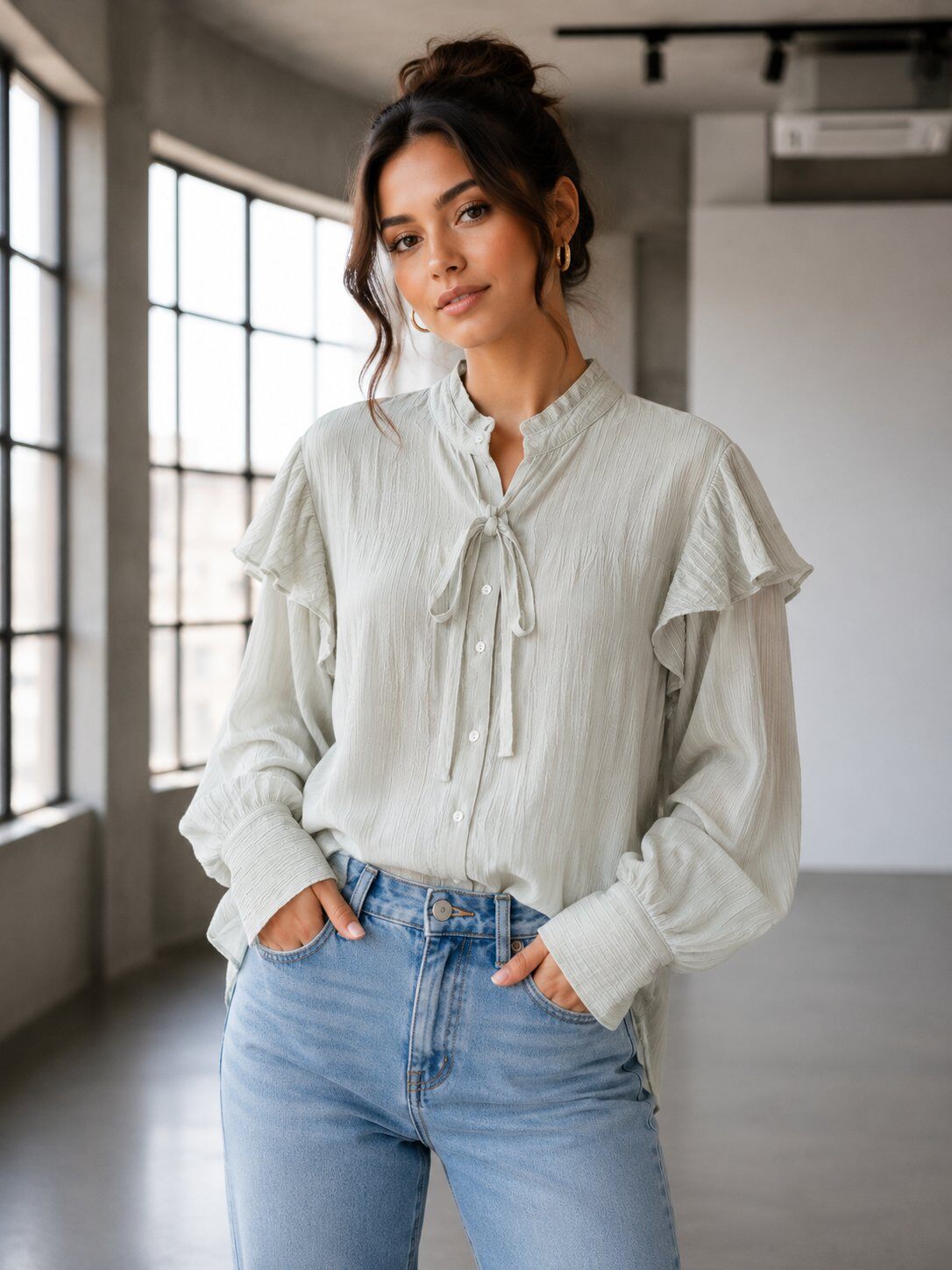 Wholesaler By Clara - Women's Long Sleeve Ruffled Blouse