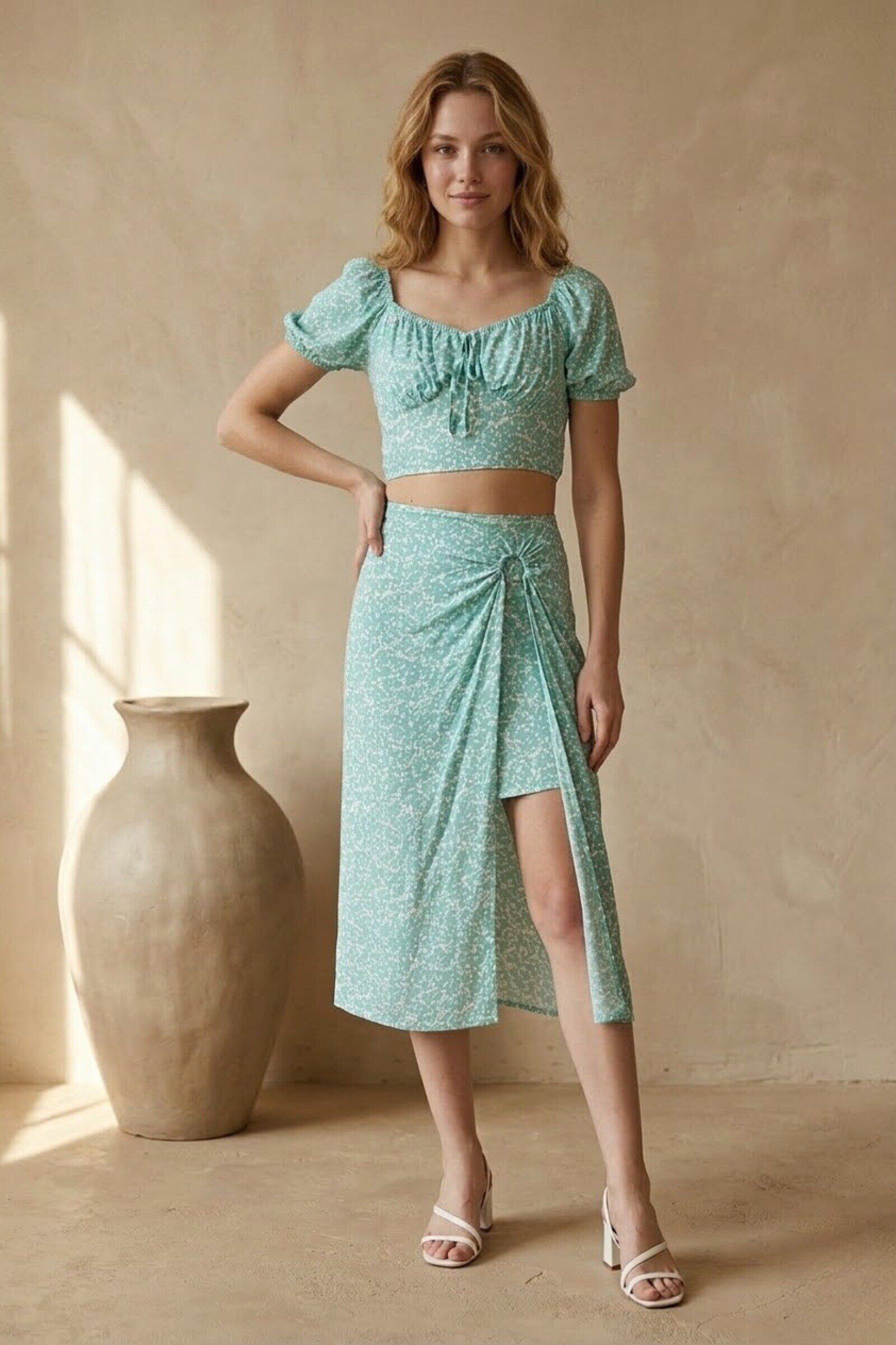 Großhändler By Clara - Baumwollset mit gerafften Ärmeln