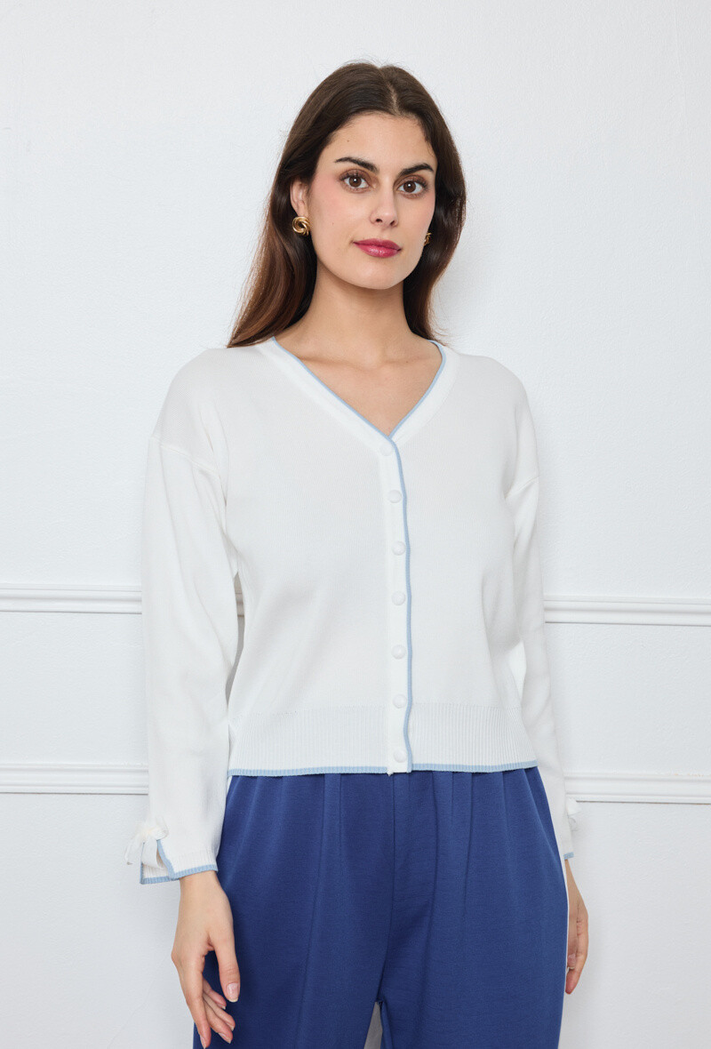 Wholesaler By Clara - Bow-Tie Cuff Knit Cardigan - Sweet & Elegant