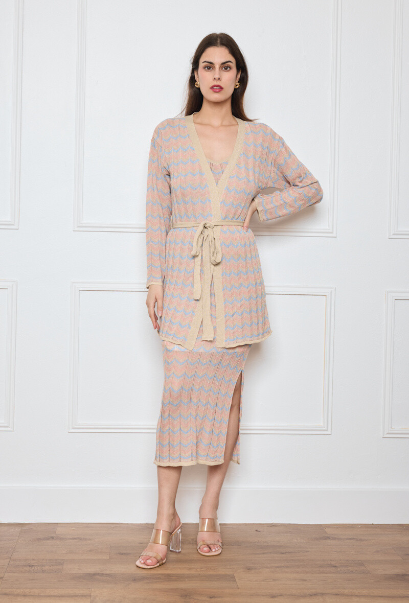 Wholesaler By Clara - Vintage Chevron Knit Cardigan - Elegant & Versatile
