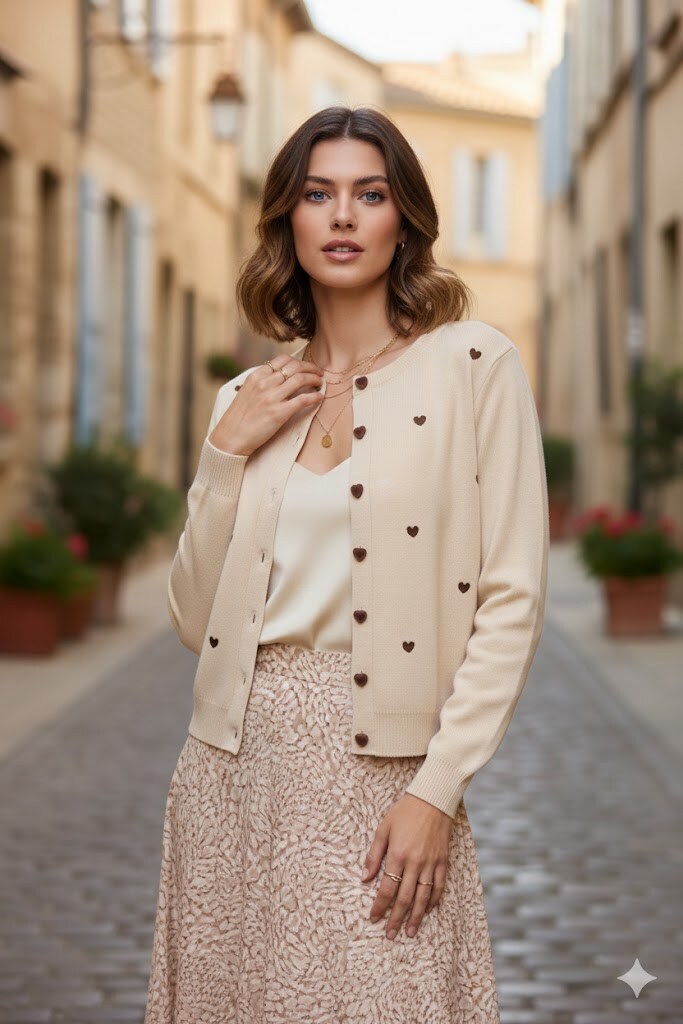 Wholesaler By Clara - Fantasy Heart Button Knit Cardigan