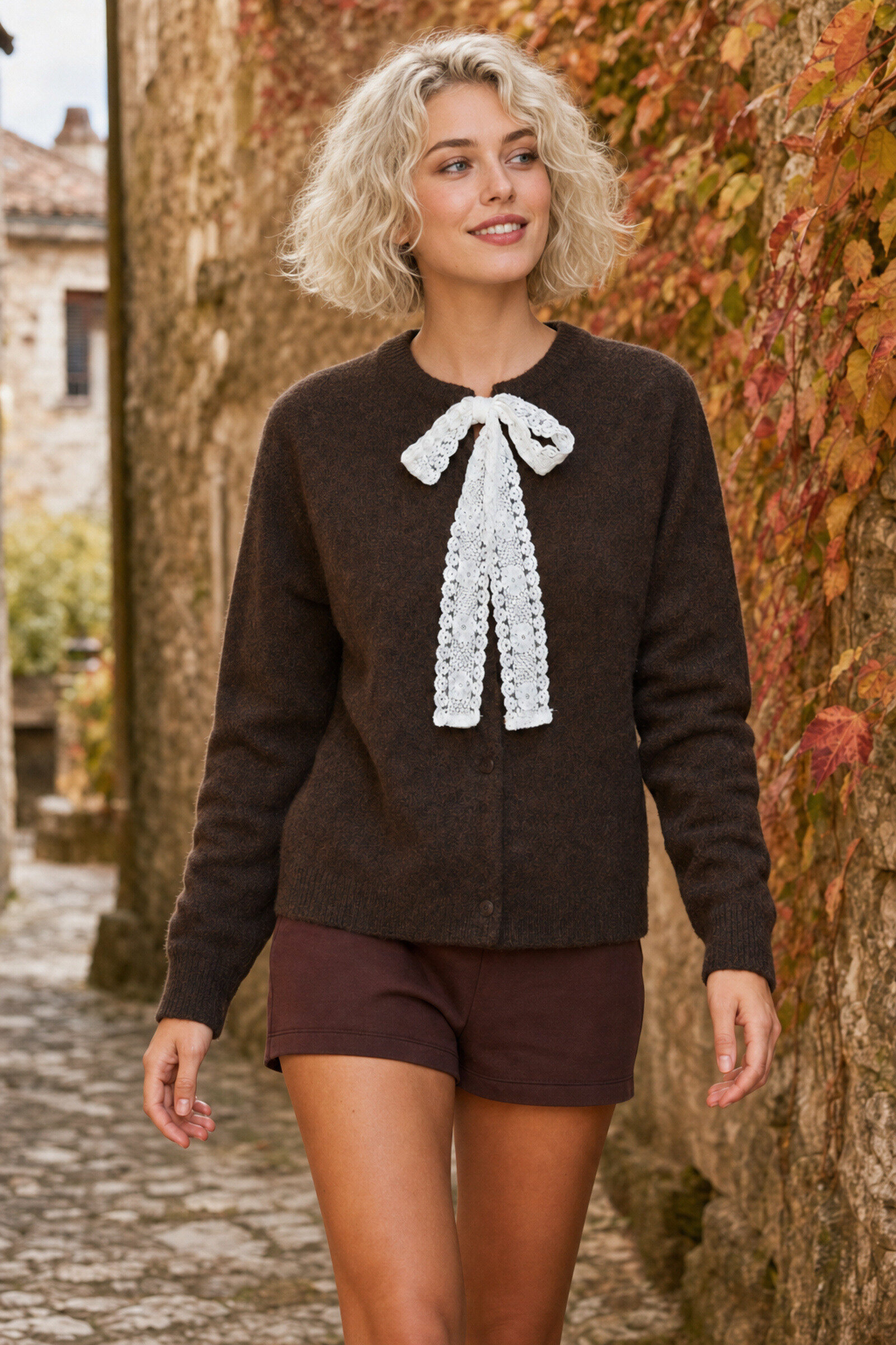 Wholesaler By Clara - Knit cardigan with lace bow