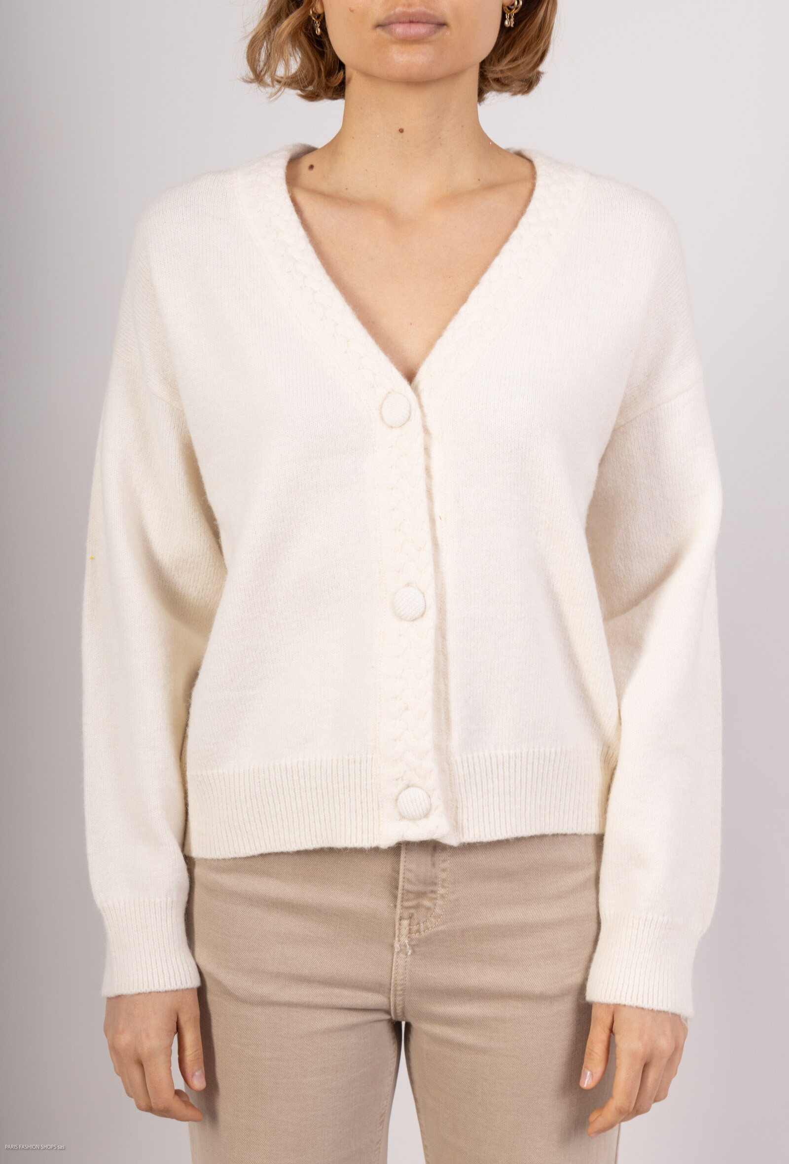Wholesaler By Clara - Heart Button Knit Cardigan with Sequin Details