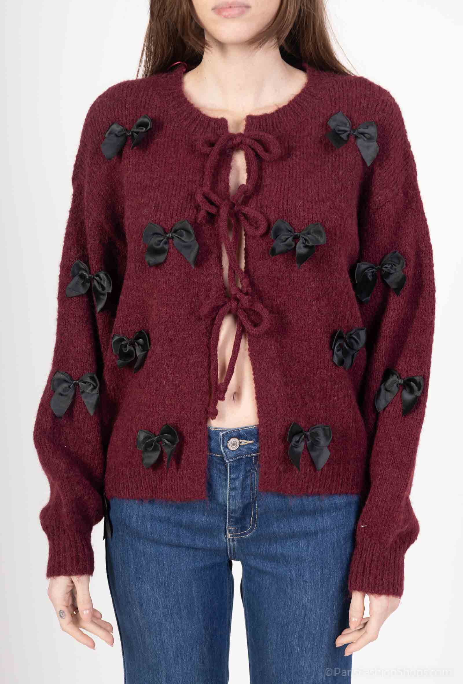Wholesaler By Clara - Bow-Embellished Knit Cardigan – Cozy & Chic Style