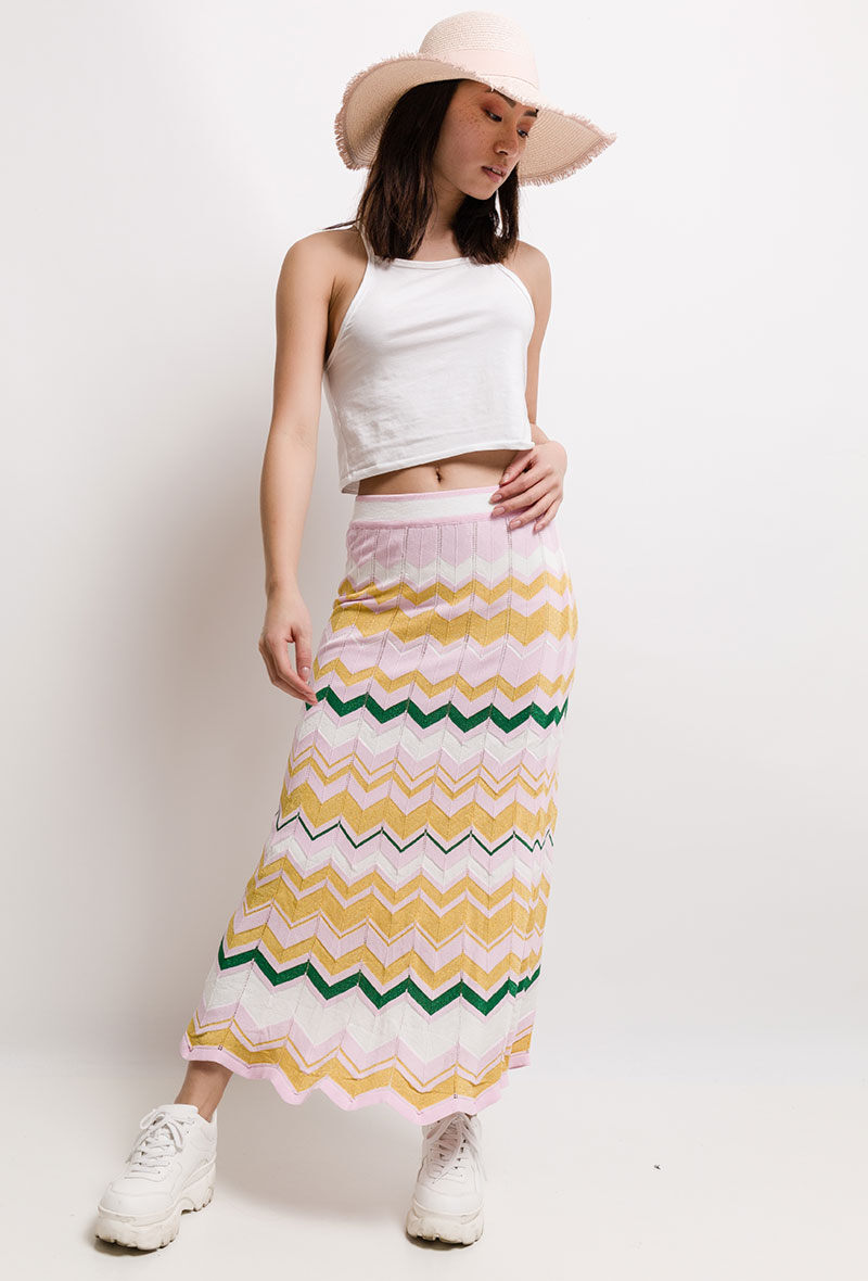 Wholesaler By Clara - Zigzag Knit Midi Skirt – Retro Chic