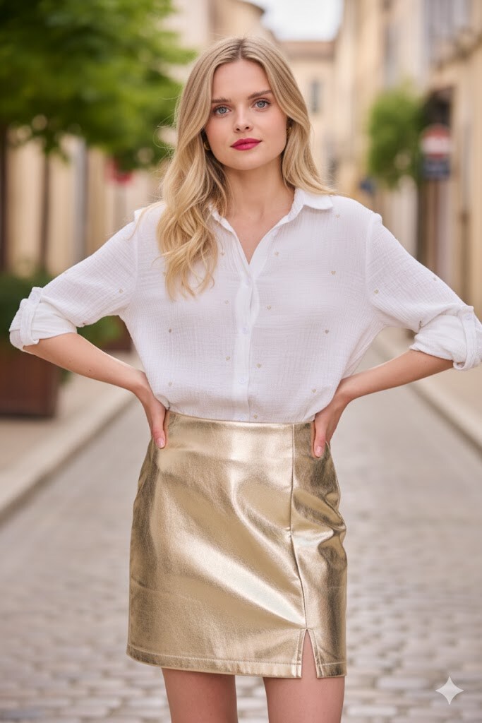 Wholesaler By Clara - Faux leather skirt with slit