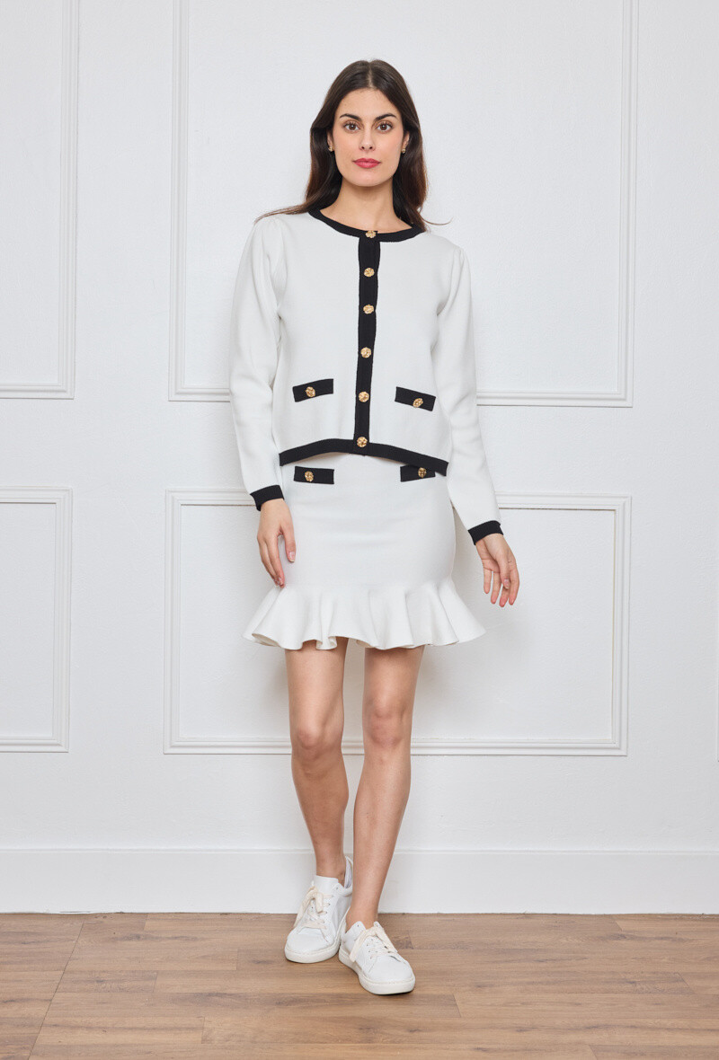 Wholesaler By Clara - Colorblock Button Knit Skirt