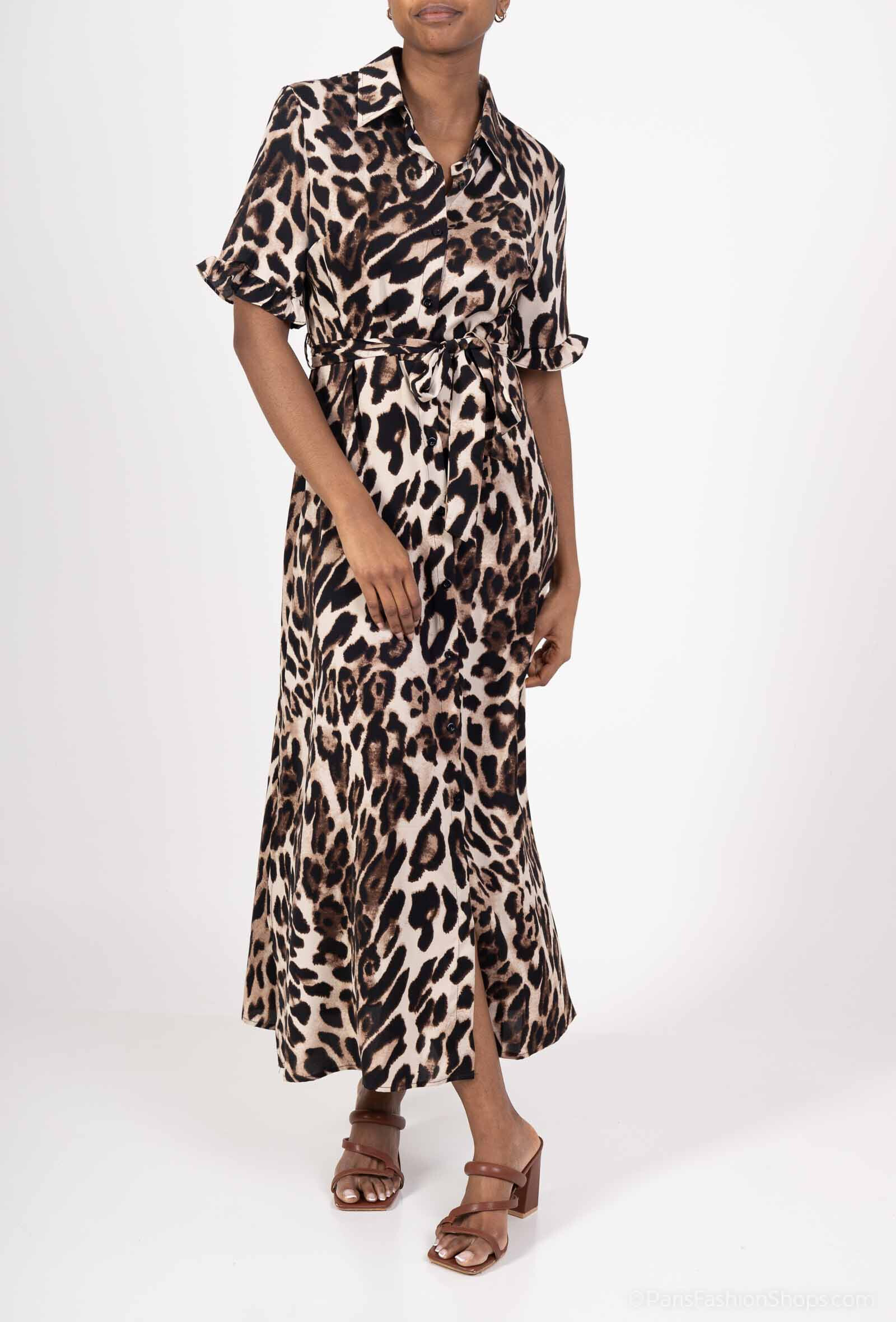 Wholesaler By Clara - Leopard Print Shirt Dress