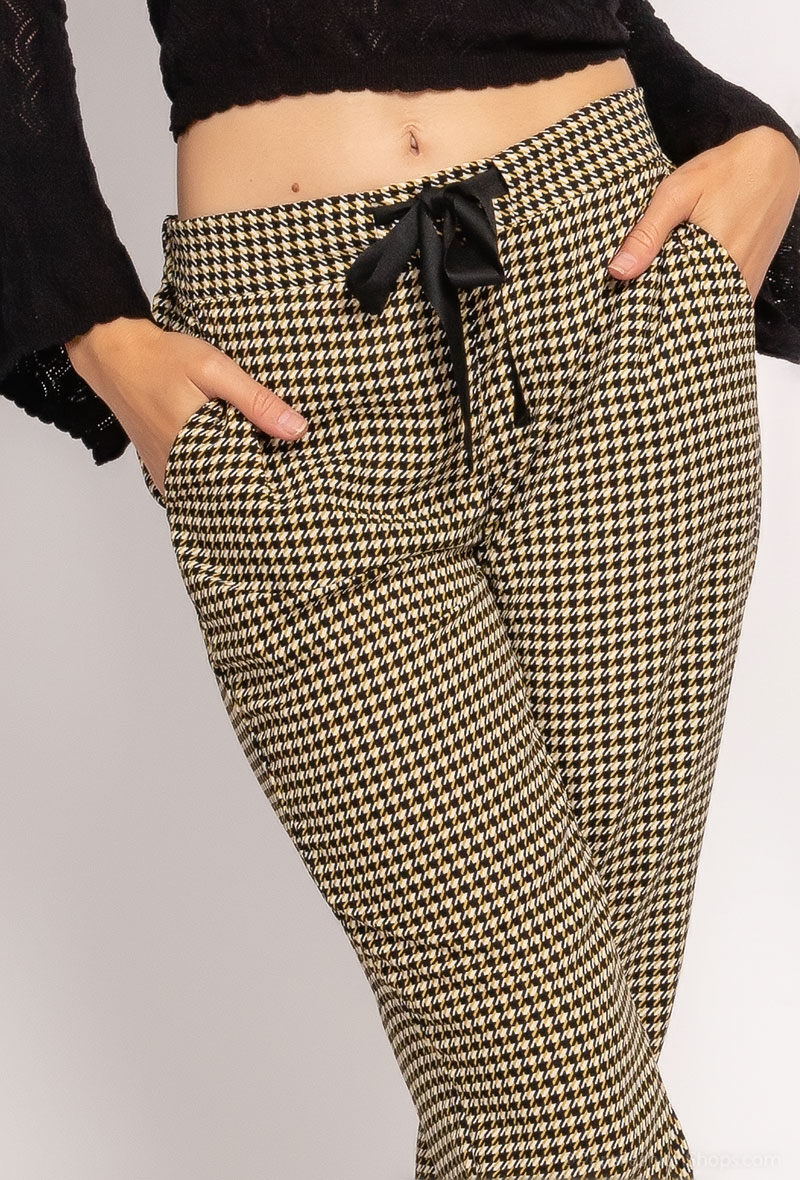 Grossiste By Clara - Pantalon fluide imprimé pied de poule