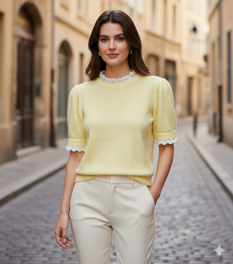 Wholesaler By Clara - Knitted sweater with scalloped neckline