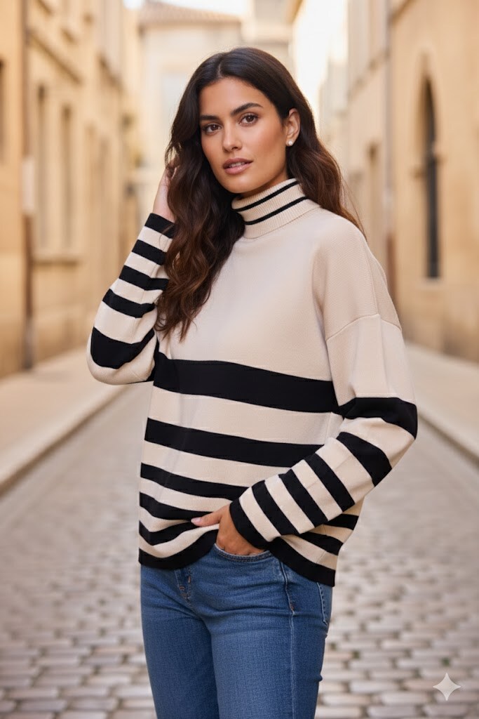 Wholesaler By Clara - Striped turtleneck sweater
