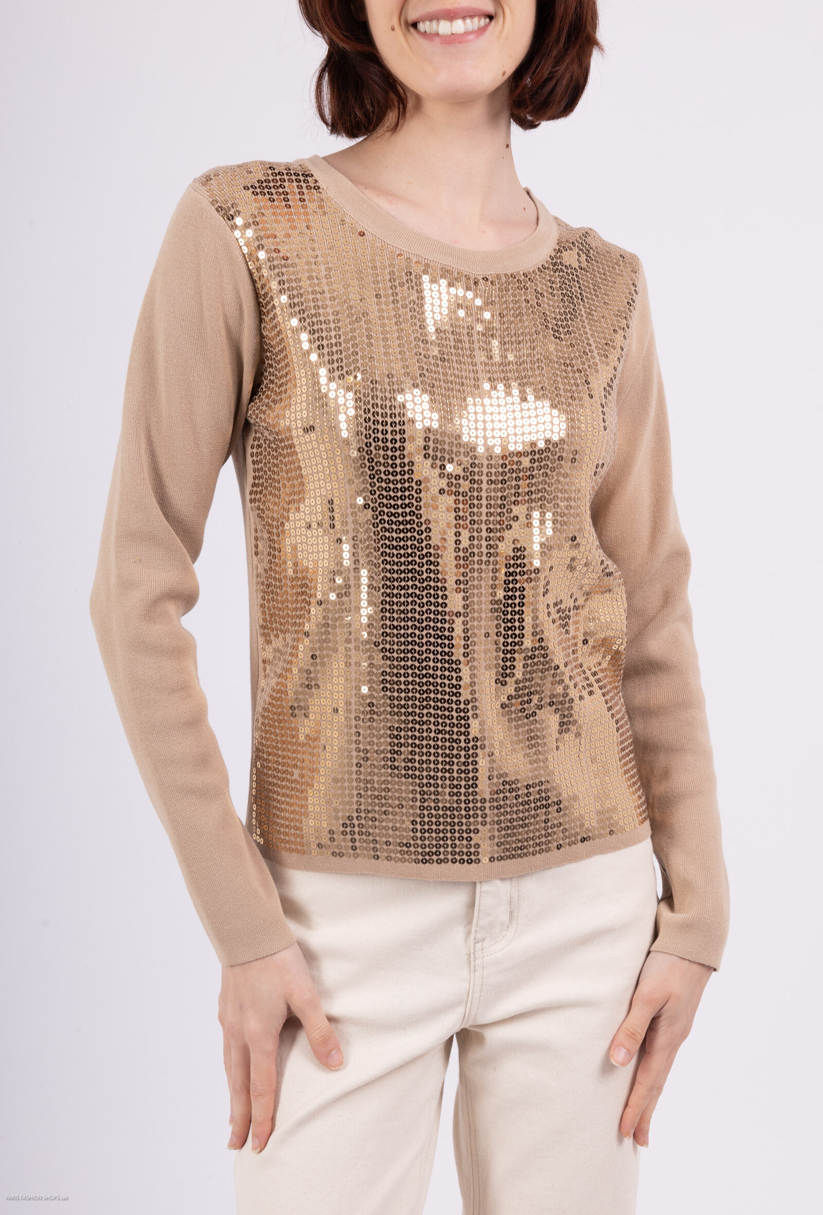 Wholesaler By Clara - Gold Sequin Knit Sweater