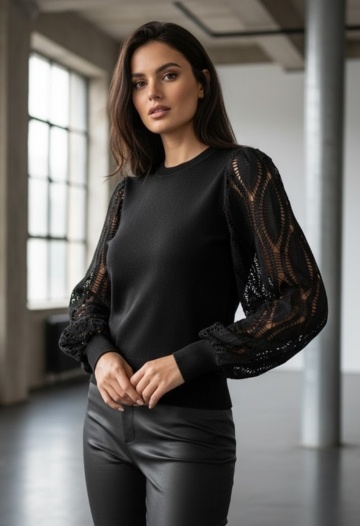Grossiste By Clara - Pull à manches en dentelle