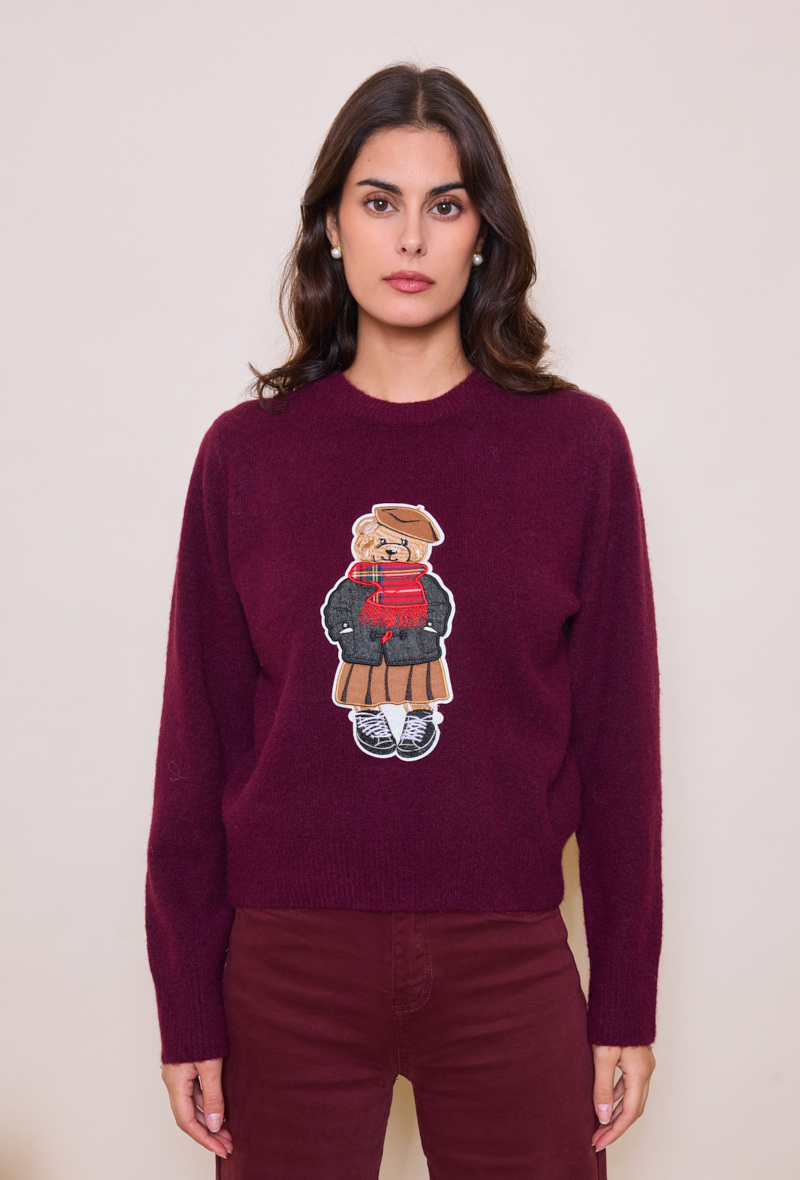 Wholesaler By Clara - Embroidered Teddy Bear Sweater