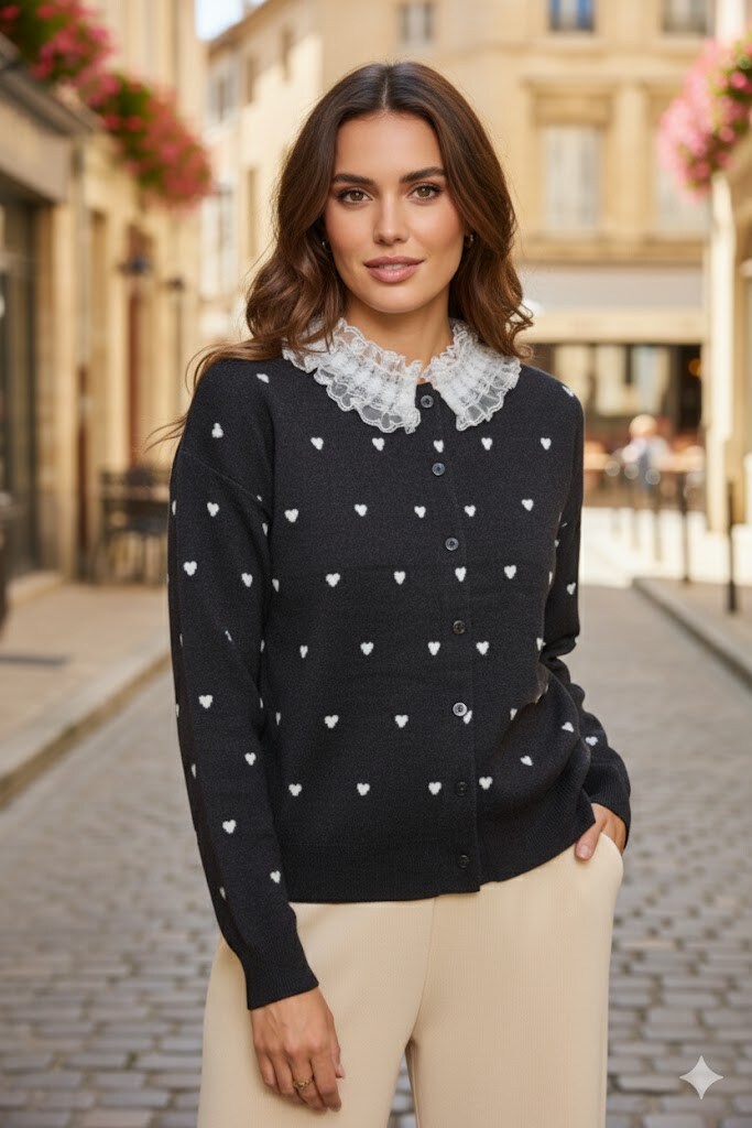 Grossiste By Clara - Cardigan à col en dentelle