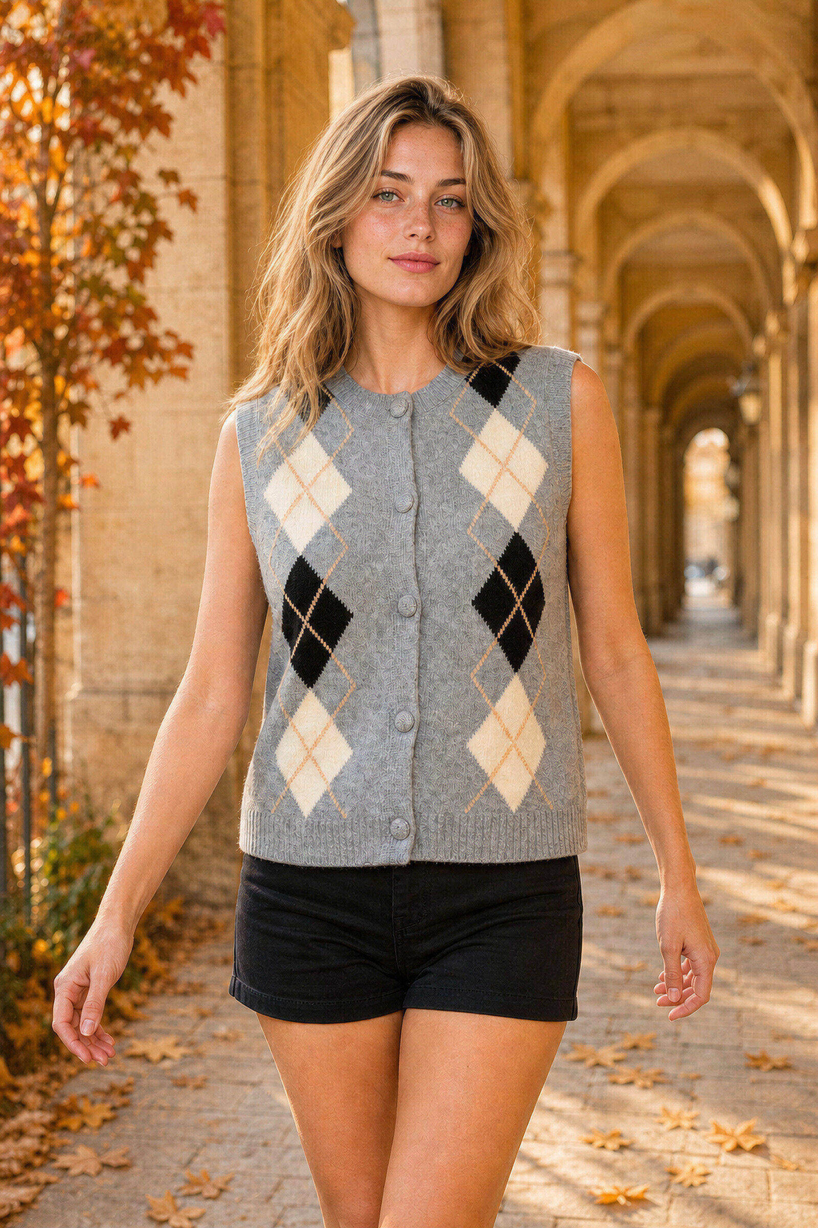 Grossiste By Clara - Gilet sans manches jacquard losange