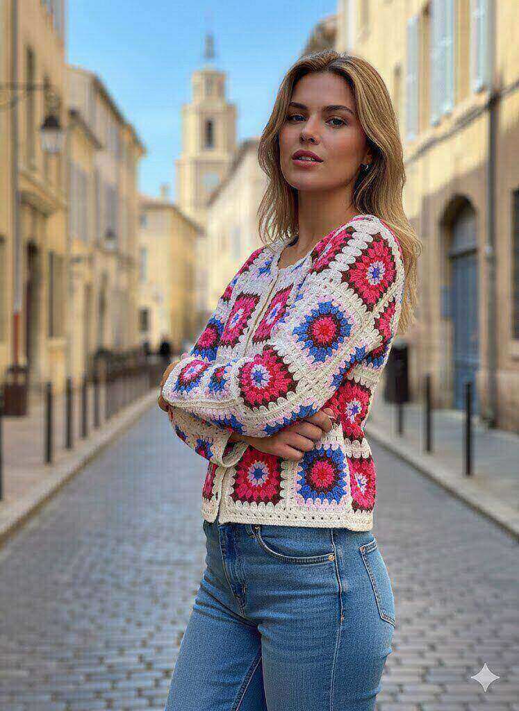 Großhändler By Clara - Bunter Granny-Square-Cardigan