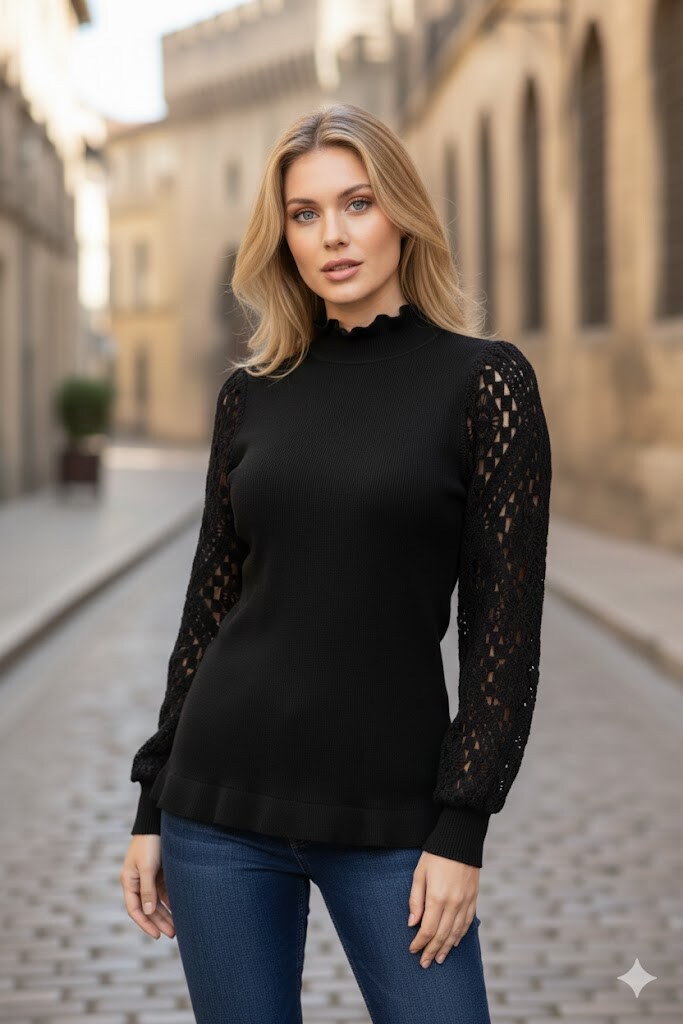 Grossiste By Clara - Pull à manches en dentelle