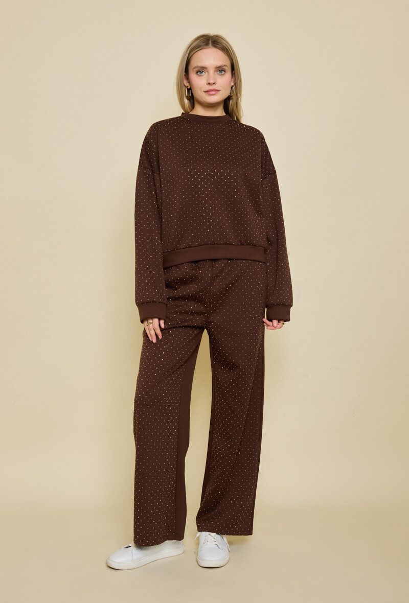 Großhändler By Clara - Lässiger brauner Sweatshirt mit Punkten
