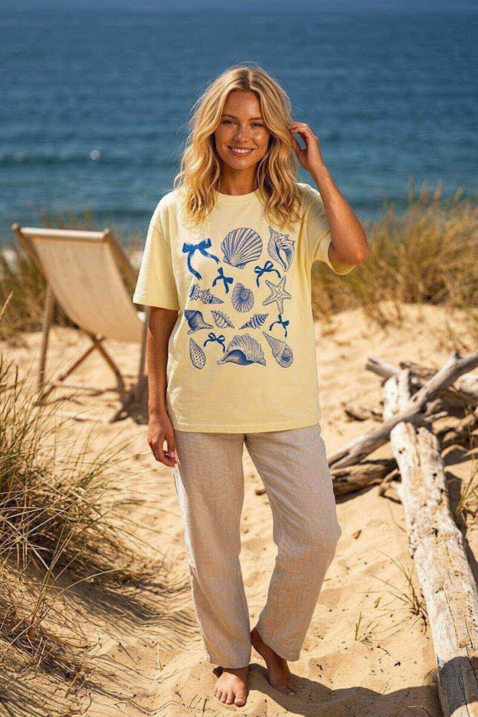 Grossista By Clara - T-shirt donna con stampa di conchiglie