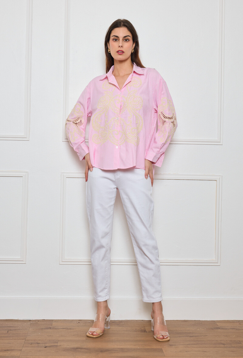 Wholesaler By Clara - Vintage Lace Embroidered Shirt