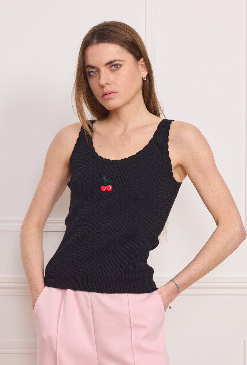 Großhändler By Clara - Chic gerippter Tanktop mit Kirschstickerei