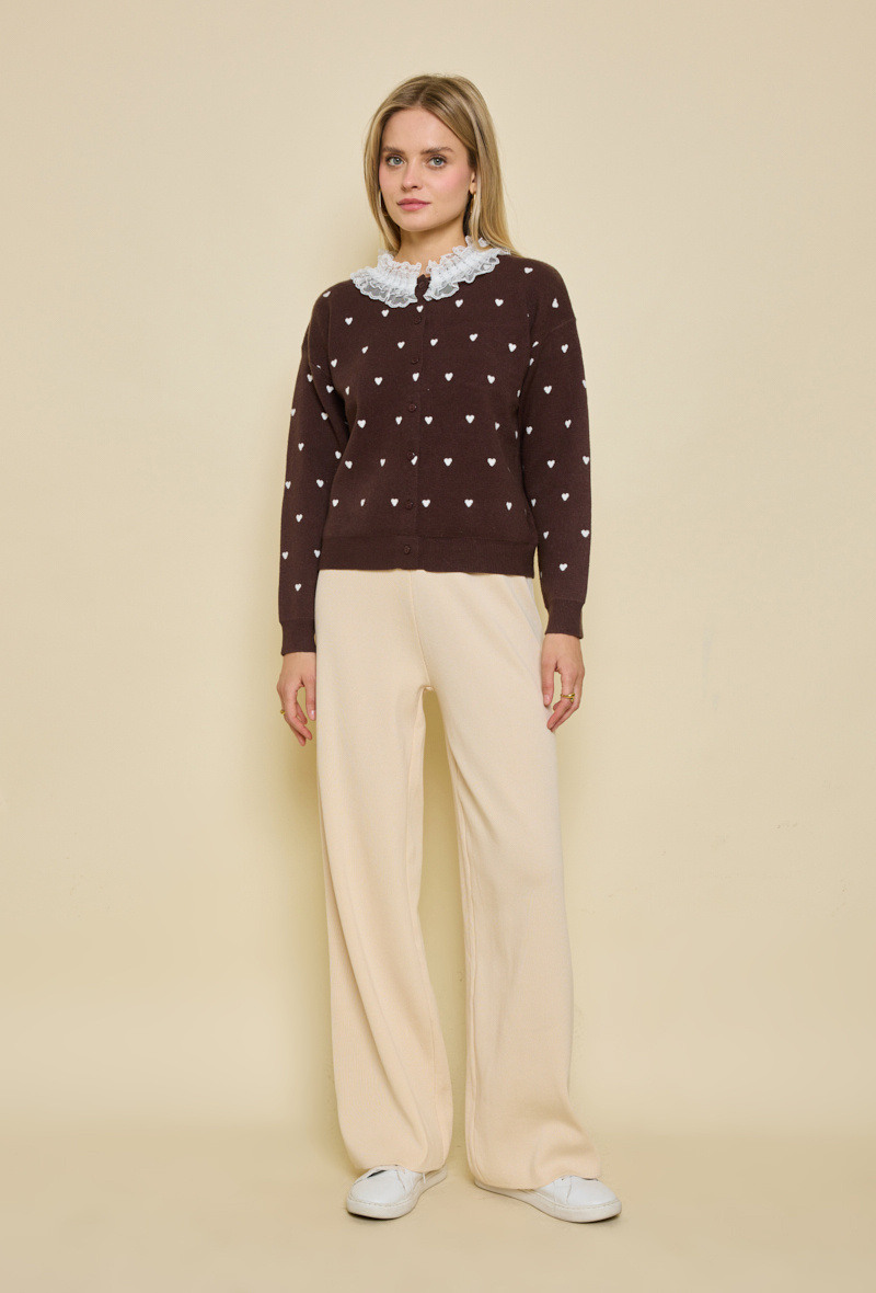 Grossista By Clara - Gilet a Maglia a Cuori con Colletto in Pizzo