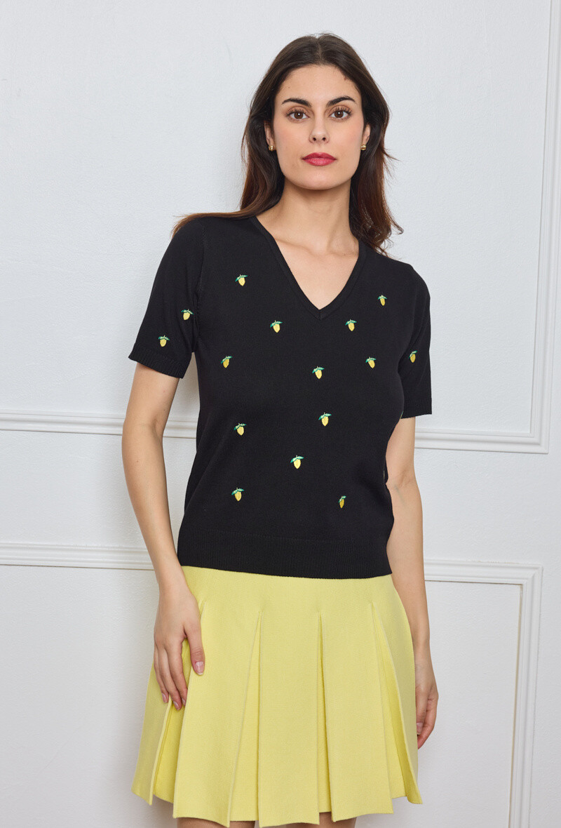 Wholesaler By Clara - Lemon Embroidered Knit Tee – Fresh & Sweet Vibes