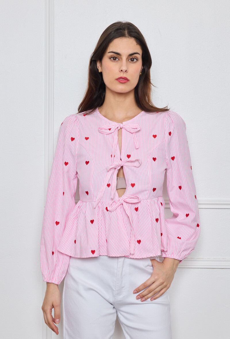 Wholesaler By Clara - Pink Heart Bow Blouse – Sweet & Romantic Look