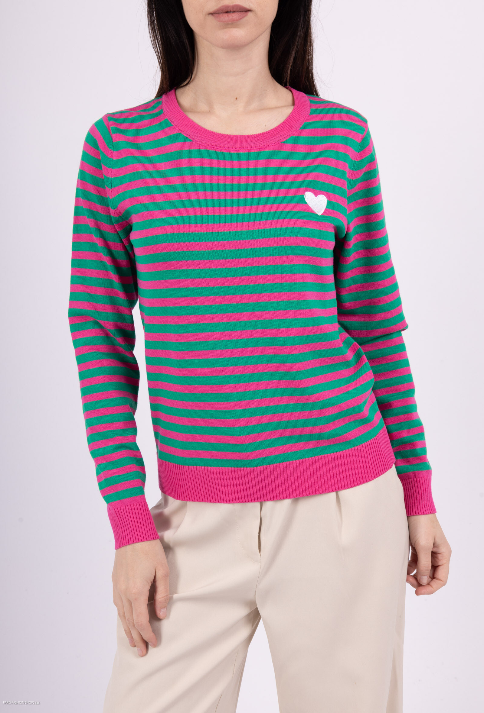 Wholesaler By Clara - Colorblock Heart Stripe Knit