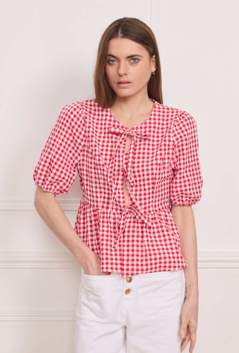 Wholesaler By Clara - Gingham Bow-Tie Blouse – Playful & Chic