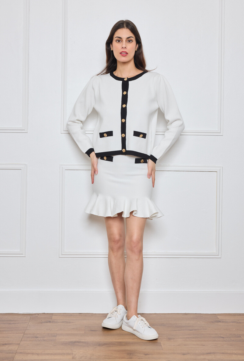 Wholesaler By Clara - Chic Monochrome Knit Cardigan – French-Inspired Elegance