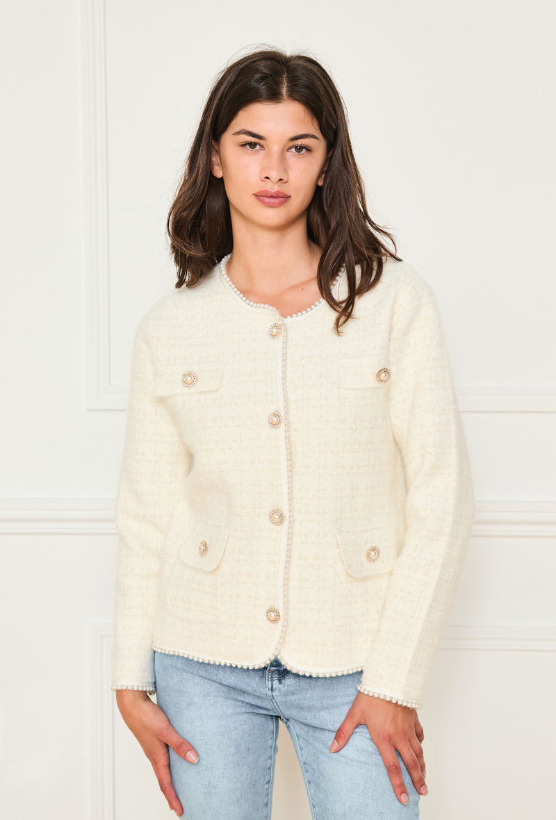 Wholesaler By Clara - Pearl Button Tweed Jacket