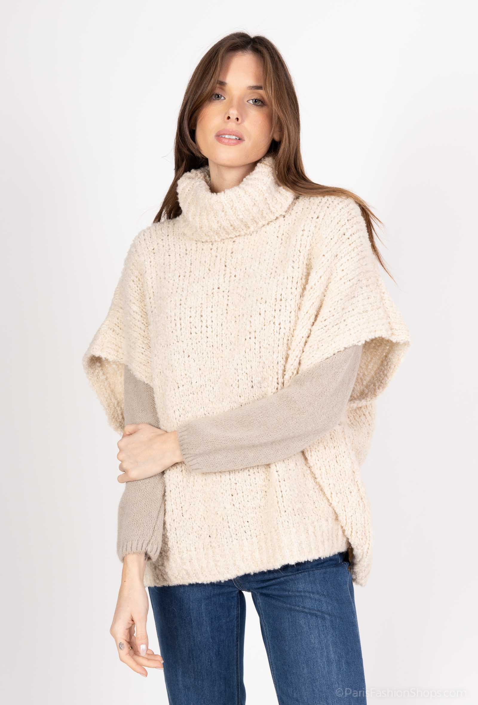 Grossiste HERYA - Pull bouclette sans manche col roulé